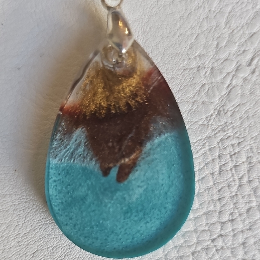Hand Crafted Teal and Brown Pendant Necklace - Picture 3 of 3